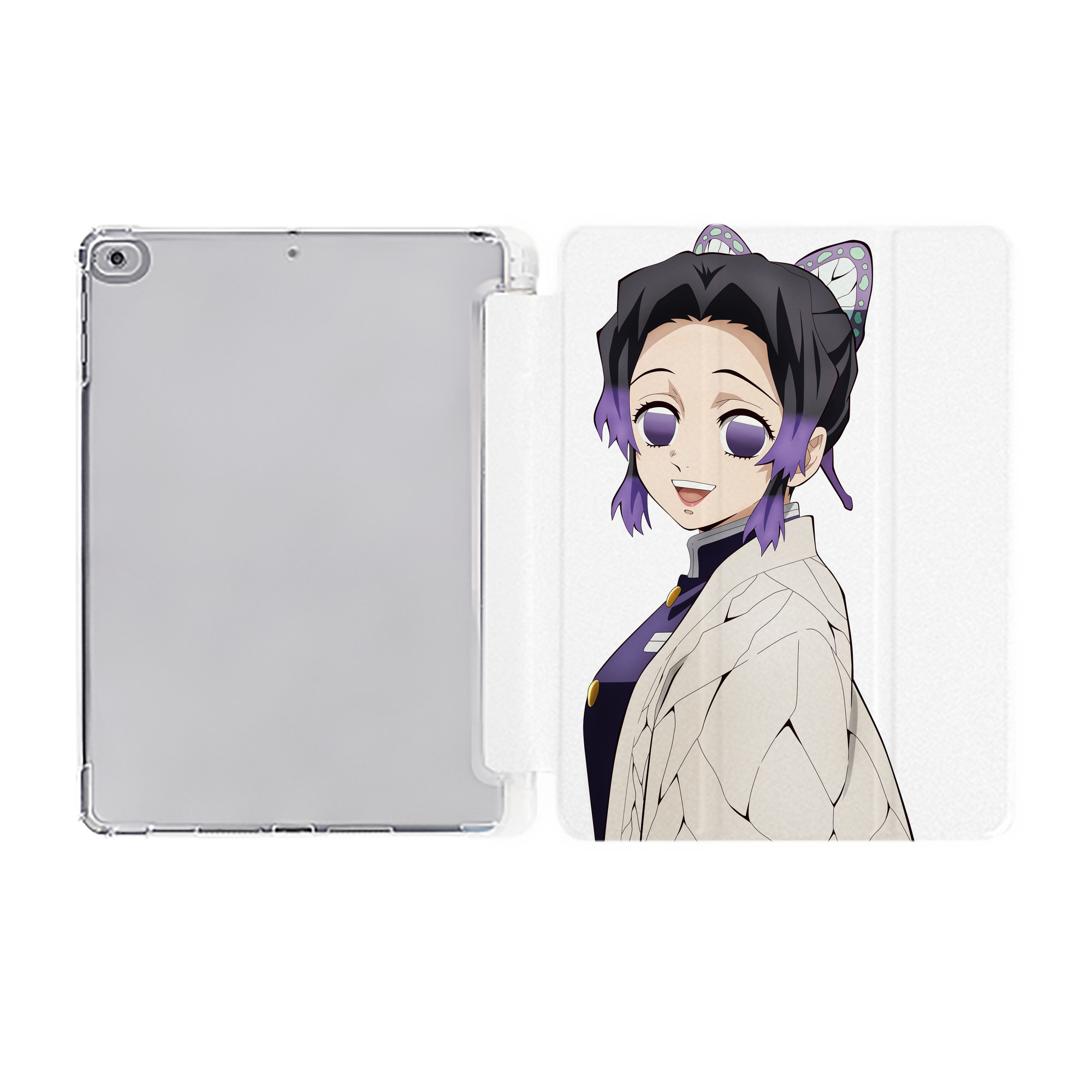 （画像用） 鬼滅の刃（きめつのやいば）蟲柱-胡蝶 しのぶ／こちょう しのぶ Kochou Shinobu IPad ケース ペン収納付き 三つ折りスタンド PUレザー×シリコン 対応機種9.5/10.5/10.9インチ